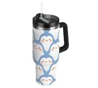 Delicato pinguino dei cartoni animati azzurro vuoto bocca larga in acciaio inox bottiglia d'acqua con coperchio e cannuccia set di tazze da caffè decorative per casa, ufficio o auto vasos para 1,18