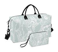 Delicato pizzo bianco grande borsa da portare su oggetti personali borsa palestra sport borsone con cinghia regolabile per yoga set da 2 pezzi, Pizzo bianco delicato, 1 size