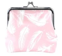 Delicato portamonete con piume bianche rosa personalizzato carino per le donne fibbia in pelle con chiusura a bacio piccolo portamonete per ragazze, Delicato Piume Bianche Rosa 2, classico