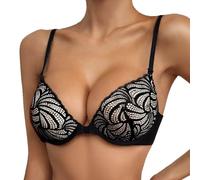 Delicato reggiseno push-up con pizzo floreale e ferretto per una tenuta delicata e comodo da indossare nella vita di tutti i giorni, Nero , 3B