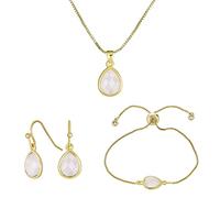 Delicato Sfaccettato Rosa Polveroso Quarzo Rosa Sfaccettato Briolette Teardrop A Forma Di Pera 3 Pezzi Set Di Gioielli Orecchini A Goccia Bolo Bracciale Ciondolo Per Donne Placcato Oro Giallo 18K