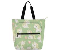 Delicato unicorno cartone animato verde chiaro bambini carino libro tote bag per ragazzi ragazze adulti grande bambino libro tote riutilizzabile borsa della spesa per la scuola shopping viaggio