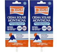 Delice Solaire Crema Solare Montagna Mini Size, Protezione Molto Alta SPF50+ per Pelli Sensibili e Delicate, Dermatologicamente Testato - Bustina 50 ML (Confezione da 2)