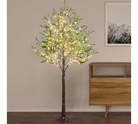 DELICHTER Albero di Natale da 1,8 m con 300 LED bianco caldo, decorazione natalizia per esterni con timer, grande albero illuminato per Natale, matrimoni, compleanni, feste, primavera