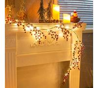 DELICHTER Catena luminosa con bacche rosse, foglia d'acero, luce a batteria, 88 LED bianchi caldi con bolle di flash, rami di luci da parete, decorazione per camera da letto, decorazione per interni