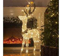 DELICHTER LED Renna Metallo Oro Bianco Ferro Telaio Illuminato Cervo Natale Bianco Caldo Decorazione di Natale per Interni all'aperto (1.2M)