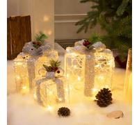 DELICHTER Scatola regalo natalizia a LED, in set da 3 pezzi, in acrilico, di colore bianco, decorazione natalizia per interni ed esterni, albero di Natale