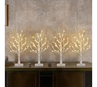DELICHTER Set di 4 alberi di luci con 24 LED bianco caldo, betulla con funzione timer, funzionamento a batteria, decorazione natalizia per casa, feste, Natale, Pasqua, matrimonio, 55 cm
