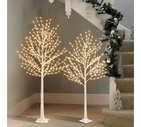 DELICHTER Set di rami di alberi di Natale bianchi da 6 FT, albero di betulla 5FT con LED bianchi caldi timer alimentato a rete con adattatore impermeabile per decorazioni natalizie per interni ed