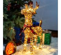 DELICHTER Statua natalizia a LED in rattan, con renna e timer, luce bianca calda, decorazione natalizia per interni ed esterni, soggiorno, giardino