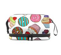 Delicious Cupcakes and Donuts - Trousse a doppio strato per donne e ragazze, borsa da viaggio per trucchi e trucchi, pratica borsa organizer con scomparto per pennelli, Multi, 27x15x14 cm/10.6x5.9x5.5