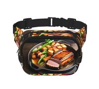 Delicious Grilled meat Square Double Layer Marsupio - Marsupio con cinghia regolabile per corsa, viaggi, escursionismo, nero, taglia unica, nero, taglia unica, Nero , Taglia unica