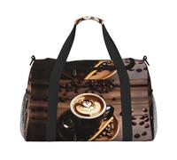 Delicious Heart Coffee Travel Duffel Bag con cerniere e manici, grande borsone pieghevole per vacanze in famiglia, Nero , Taglia unica