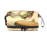Delicious Sandwich Fast Food Borsa per cosmetici a doppio strato per donne e ragazze, borsa da viaggio per trucchi pratica borsa organizer con scomparto per pennelli, Multi, 27x15x14 cm/10.6x5.9x5.5