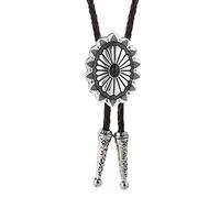 DELIGUO Bolo Cravatte per Uomo - Western Cowboy Geometrico Linea 3D Modello Pietra Naturale Ciondolo Maschile E Femminile con Accessori per Collana Cravatta Corda in Pelle,Nero,Taglia Unica