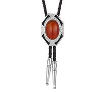 DELIGUO Bolo Tie for Men - Western Cowboy Vintage Pattern Ciondolo in Pietra Naturale Cravatta Maglione Catena, per Costume Party Abiti Accessori Camicia,Rosso,Taglia Unica