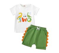 DELIMALI Baby Boy Second Third Birthday Outfit Dinosauro 2 ° 3 ° T-shirt Shorts Set Due Tre Anni Compleanno Vestiti, A-Verde Due, 2-3 Years