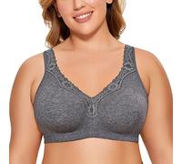 DELIMIRA Donna Reggiseno Cotone Senza Ferretto a Copertura Totale Comodo e Morbido Senza Imbottitura Taglie Forti Heather carboncino 5C