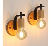 DELIPOP 2 Pezzi Lampada da Parete Applique da Parete Vintage Legno E27 Nero