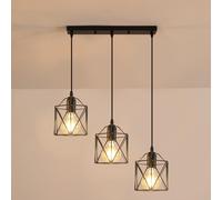 DELIPOP 3 Luci Lampadario a Sospensione Vintage, E27 Lampada da Soffitto Gabbia a Forma, Regolabile In Altezza Plafoniera Industriale Nero per Camera da Letto, Cucina, Sala da Pranzo