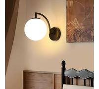 DELIPOP Applique da Parete Interno, E27 Lampade da Parete Moderne Paralume di Vetro, Applique Sfera Nero, Lampada a Muro per Camera da Letto Soggiorno Studio Corridoio