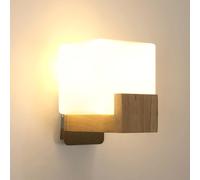 DELIPOP Applique da Parete Interno Legno, E27 Lampada da Parete Vintage, Lampade a Muro con Design Quadrato per Camera da Letto, Soggiorno, Corridoio, Scale