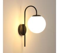 DELIPOP Applique da Parete Interno Vintage, Applique Sfera Nero, E27 Lampada da Parete Paralume di Vetro 15CM, Moderno Lampada a Muro per Camera da letto, Soggiorno, Corridoio, Comodino, Cucina, Scala