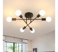 DELIPOP Lampadario Industrial Vintage, 6 Luci Plafoniera Sputnik Moderna E27, Regolabile di 180° Lampada da Soffitto in Metallo per Soggiorno Camera da Letto Cucina Corridoio, Nero