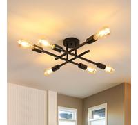 DELIPOP Lampadario Industriale, 6 Luci Plafoniera Sputnik E27 Moderna, Lampada da Soffitto in Ferro Vintage per Camera da Letto, Soggiorno, Cucina, Sala da Pranzo, Corridoio, Nero