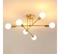 DELIPOP Lampadario Sputnik, 6 Luci E27 Plafoniera Soffitto Vintage in Metallo, Oro Lampada da Soffitto Moderno Regolabile di 180° per Soggiorno, Camera da Letto, Cucina, Corridoio