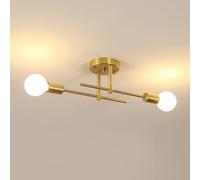 DELIPOP Plafoniera Soffitto Vintage, E27 Lampadario Moderno Oro, 2-Luci Lampada da Soffitto Industriale in Metallo per Camera da letto Soggiorno Loft Cucina, Diametro 43CM