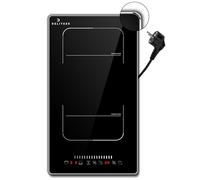 DELITEER Piano Cottura a Induzione 2 Fuochi con Spina, Piastra Induzione con Cornice 30CM da incasso, Zona Flessibile per Grill, Blocco di Sicurezza, 3500W, Presa 16A, 220V