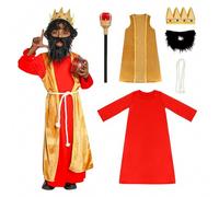 DELIVESS Costume da uomo saggio per bambini, con vestaglia biblica, 3 re, set da 5 pezzi, costume per Natale e Halloween per bambini (faccia gialla, L)