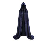 DELIVESS Mantello con cappuccio da donna per feste di Halloween, costume in velluto a lunghezza intera, mantello lucido con cappuccio, abito da principessa, cosplay, blu scuro, 140 cm