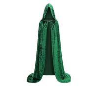 DELIVESS Mantello con cappuccio da donna per feste di Halloween, costume in velluto a lunghezza intera, mantello lucido con cappuccio, vestaglia da principessa, cosplay, verde pavone, 140 cm