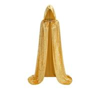 DELIVESS Mantello con cappuccio per le donne Halloween Party Costume in velluto a lunghezza intera mantello lucido con cappuccio Principessa Robe Cosplay Giallo 140 CM