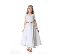 DELIVESS Set Costume da Dea Atena per Bambini con Vestito e Accessori per la Testa 2 Polsini da Polso e Cintura per Ragazze per Feste di Halloween 4 Pezzi (Cintura Oro, L)