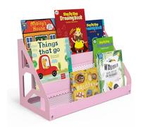 Delixike Libreria Montessori in metallo per bambini, a 3 ripiani, piccola libreria per la stanza dei bambini, la stanza dei giochi o l'organizer da scrivania, Natale e compleanno (rosa)