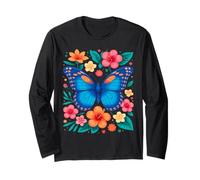 Delizia farfalla blu e fiori tropicali Maglia a Manica