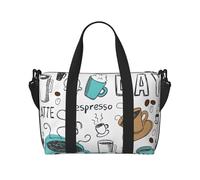 Deliziosa borsa da viaggio con stampa caffè obliqua su tutta la mano in poliestere donna uomo borsone da viaggio borsa a mano borsone da viaggio borsa a mano, nero, taglia unica, Nero, One Size