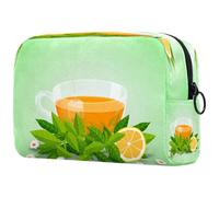 Deliziosa borsa per cosmetici da donna, con fiori di tè nero e limone, per articoli da toeletta da viaggio, grande, pratica borsa organizer con cerniera, Multi, 18.5x7.5x13cm/7.3x3x5.1in, Beauty case