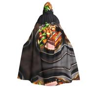 Deliziosa carne alla griglia Halloween mantello mascherata mantello con cappuccio rave party costume (lunghezza 147 cm/cappuccio altezza 38 cm)
