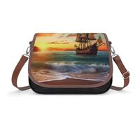 Deliziose borse a tracolla in ramen dolce per le donne borse in pelle borse da viaggio borse a tracolla tote bag per uso quotidiano, nave pirata nel tramonto, Taglia unica, Fiori e Animali