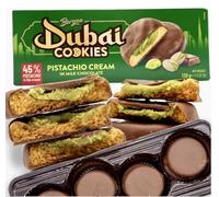 Deliziosi Cookies -Dubai Chocolate Style- Ripieni di Crema al Pistacchio e Ricoperti da Finissimo Cioccolato al Latte, confezione da 130 Grammi