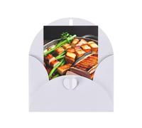 Delizioso biglietto di auguri bianco con carne alla griglia, 10,2 x 15,2 cm, adatto per tutte le occasioni.