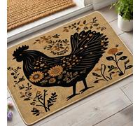 Delizioso zerbino floreale di gallina, tappetino per porta di gallina nera per interni ed esterni, stile rustico, antiscivolo, impermeabile, assorbe la polvere, facile da pulire