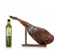 Delizius Deluxe® Set di Prosciutto Iberico di Bellota da 9-9.5 kg con Olio d’Oliva da 750 ml e Affettatrice di Legno, Pezzo Intero con Gusto Piacevole e Intenso; Basso di Carboidrati; qualità Extra.