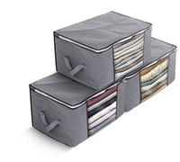 delka Sacchetti portaoggetti per vestiti di grande capacità, salvaspazio, per piumini, lenzuola, coperte, giocattoli, confezione da 3 pezzi, con finestra trasparente, soluzione pieghevole (grigio)