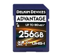Delkin Devices Advantage - Scheda di memoria SDXC UHS-I da 256 GB, fino a 150 MB/s in scrittura, lettura 180 MB/s, schede di memoria per fotocamere con C10, U3, V30, 4K UHD, scheda SD full size