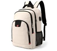 Della Gao Zaino per laptop da donna, zaino per laptop da 17,3 pollici con slot di ricarica USB e zaino da viaggio casual da uomo, beige